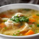 sopa liviana de verduras en primer plano