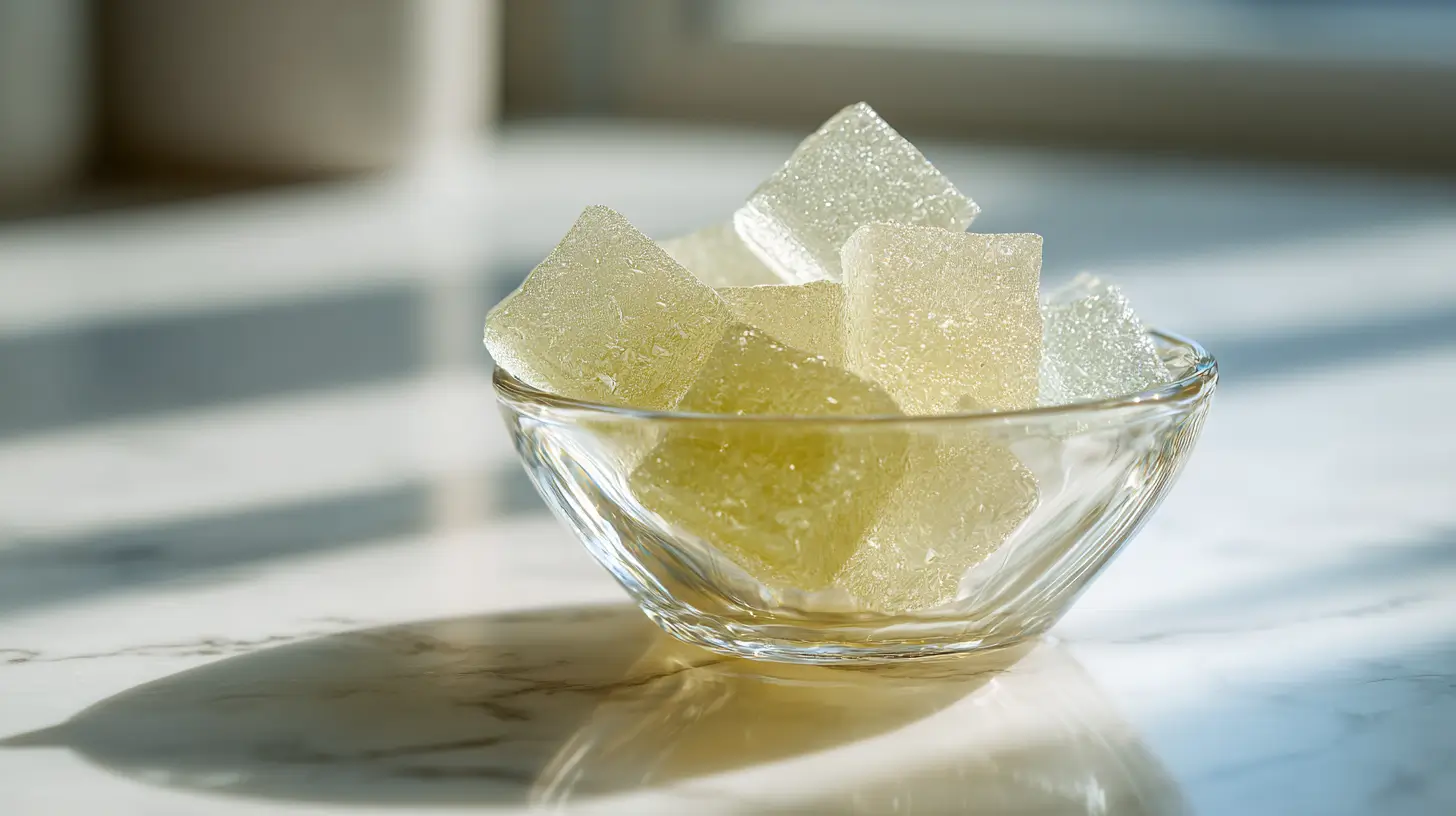 gelatina sin sabor para bajar de peso servida en un recipiente de vidrio