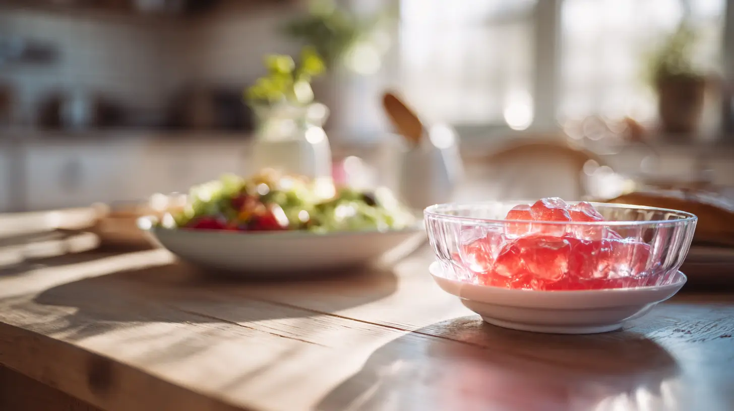 menu con gelatina para bajar de peso organizado en una mesa sencilla