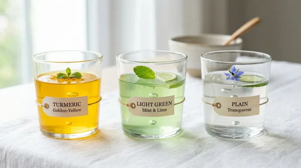 Comparativa de tres versiones de gelatina bariatrica de distintos médicos en vasos transparentes sobre mesa blanca
