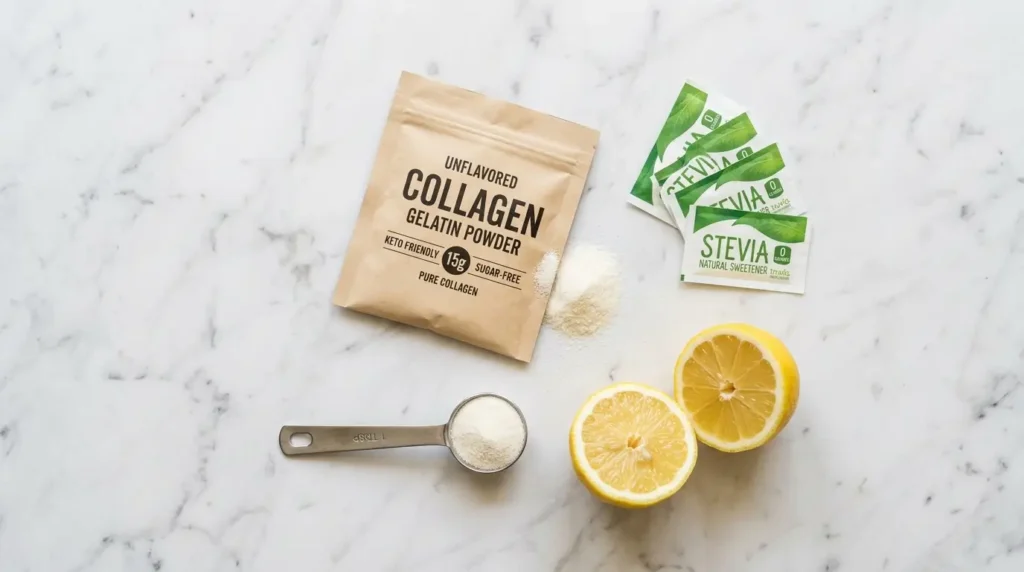 Ingredientes de la gelatina slim: colágeno hidrolizado, stevia y gelatina sin sabor sin azúcar