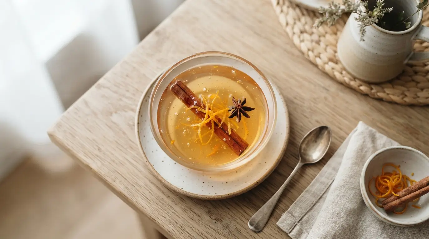 Gelatina Ozempic casera en vaso de vidrio con canela y naranja