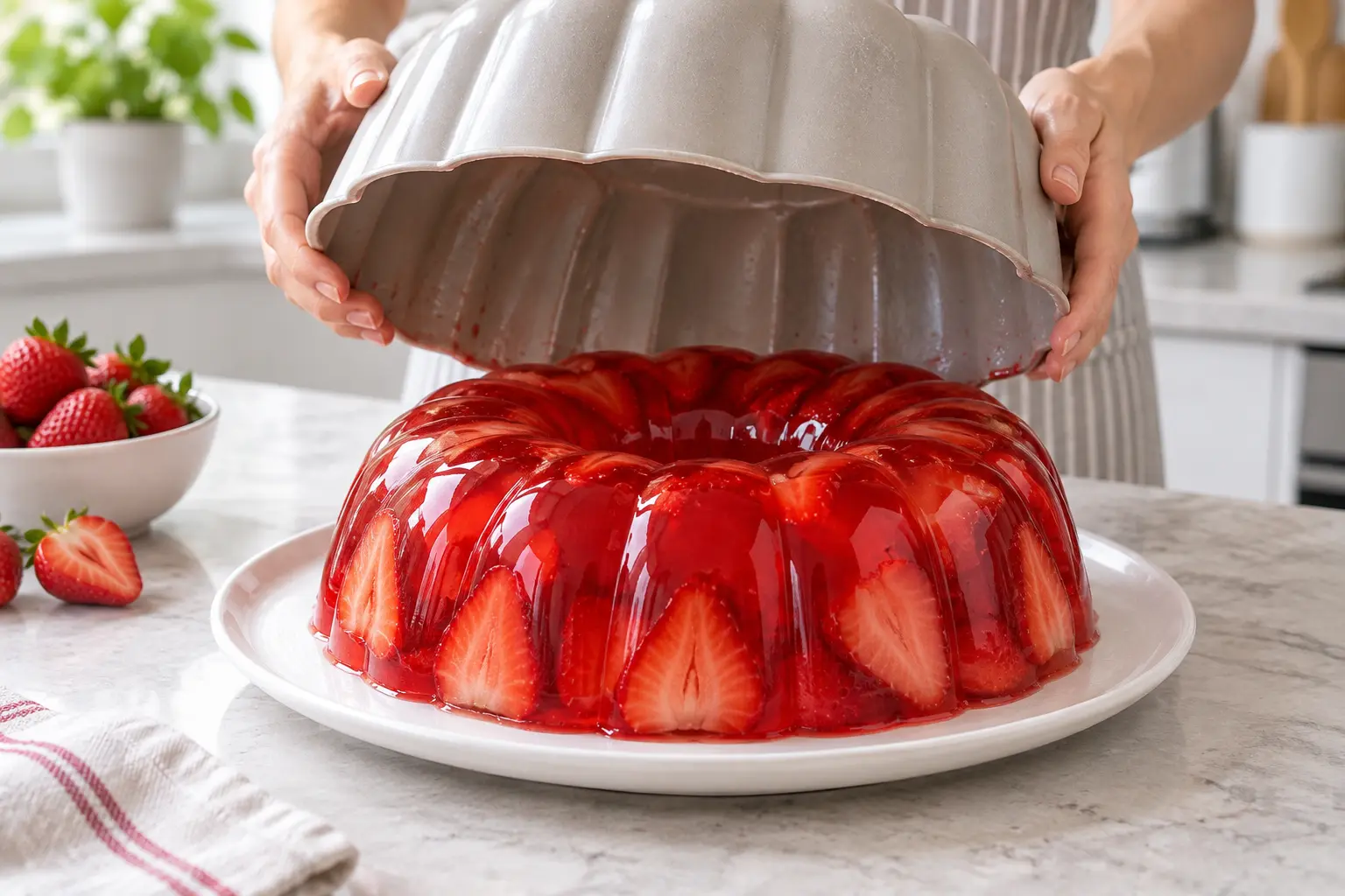 Gelatina de fresa desmoldada perfectamente sin romperse