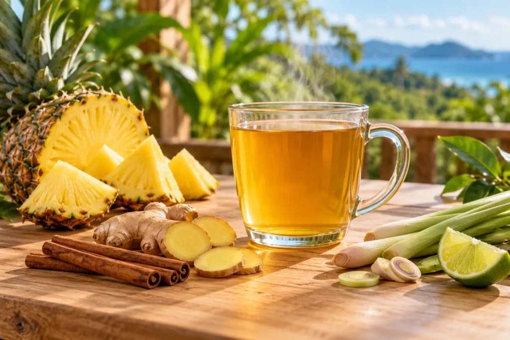 Té costarricense con piña, jengibre, canela y zacate de limón
