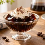 Gelatina de café en cubos servida con crema batida