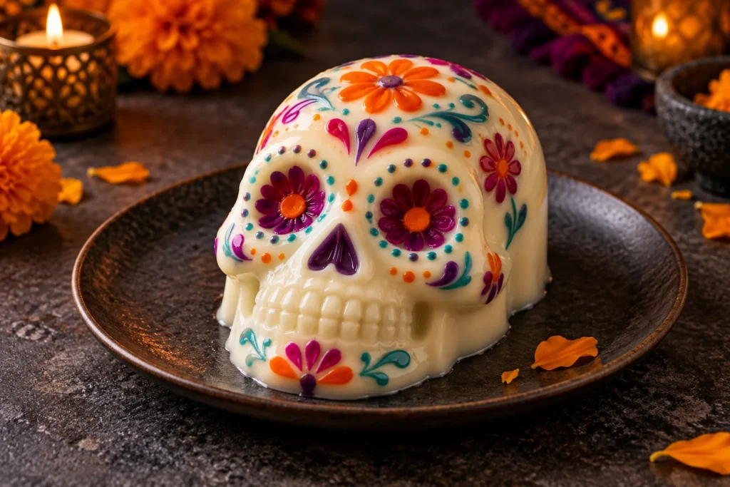 Gelatina de Catrina colorida con forma de calavera