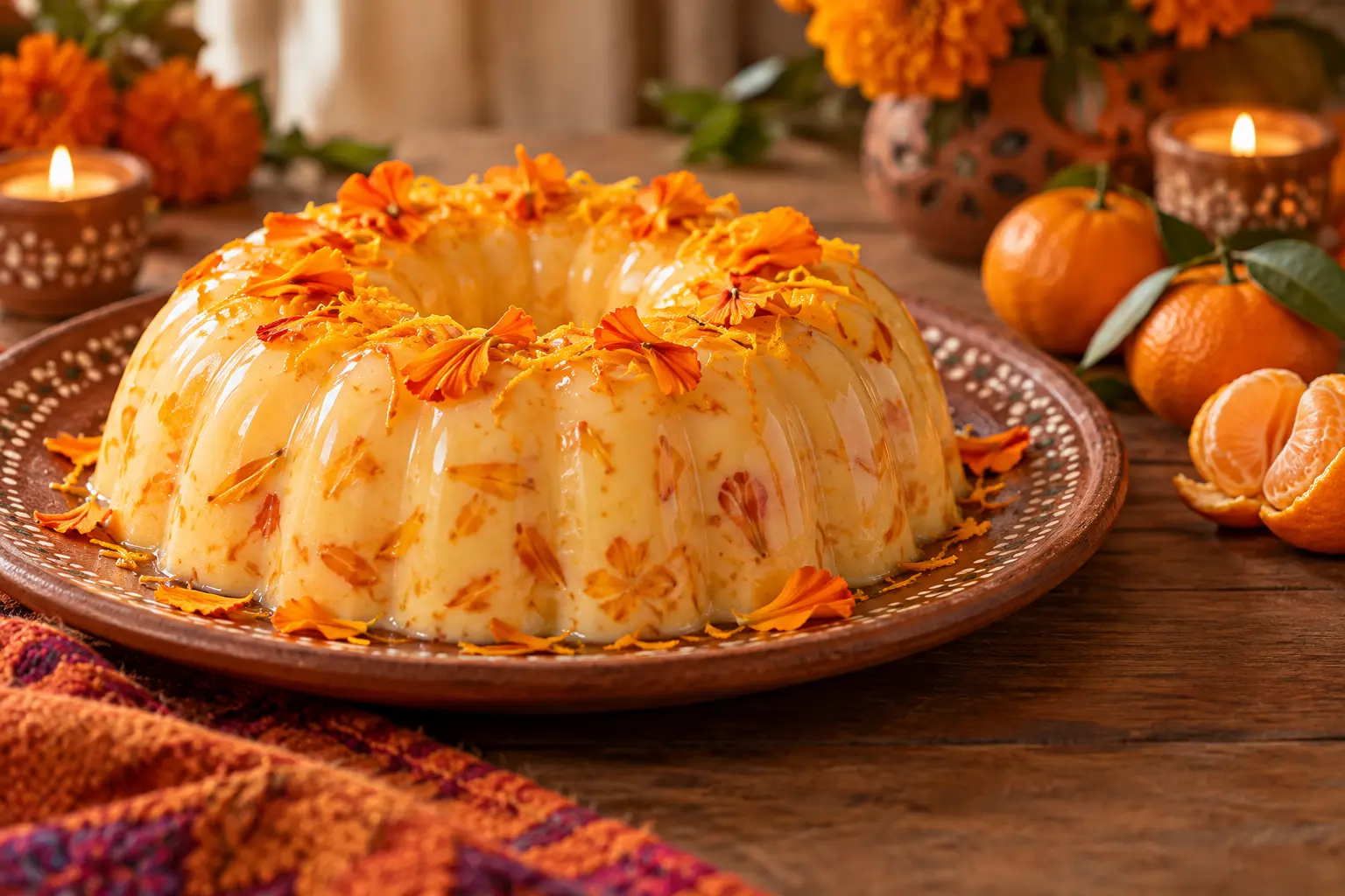 Gelatina de cempasúchil cremosa con mandarina