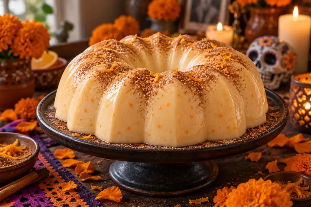 Gelatina de pan de muerto cremosa con naranja y canela