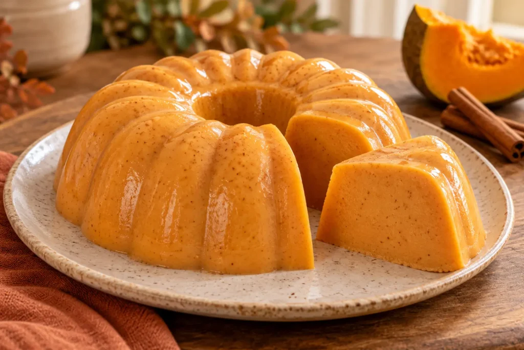 Gelatina para Halloween de calabaza y canela desmoldada