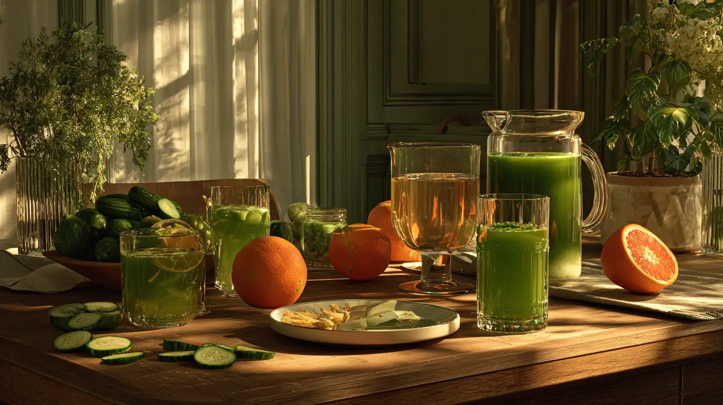 Jugo verde con verduras frescas servido en vaso