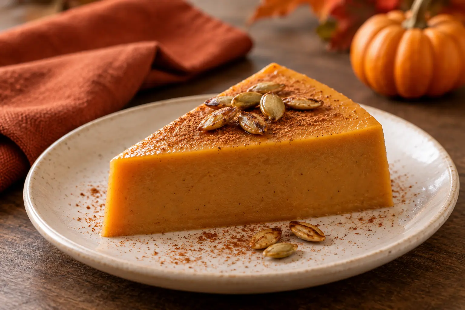 Porción de gelatina de calabaza con canela y semillas