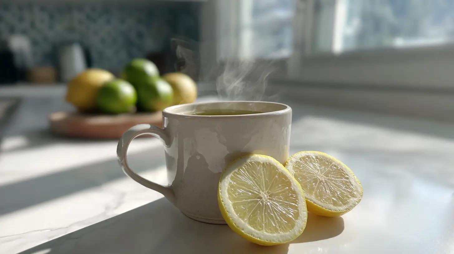 Taza de té verde caliente preparada con hojas de té